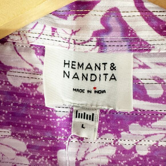 HEMANT & NANDITA Multi-Print Sequin Wrap Midi Dress Size Large - Picture 6 of 12